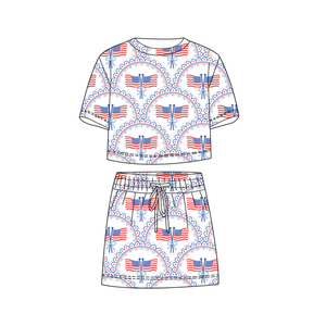 ชุดเสื้อผ้าเด็กผู้หญิงลายดาวและแถบสีสันสดใสสำหรับวันชาติอเมริกา (4 กรกฎาคม) รุ่น GSSO3819 ขายส่งเสื้อแขนสั้นสำหรับเด็ก - Product Image 3