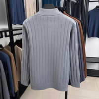 Herren Klassischer Modischer Gestrickter Wollmischung Pullover Langarm Rundhals Lässiger Warmer Winter Einreihiger Maßgeschneiderter Vorderknopf-Pullover