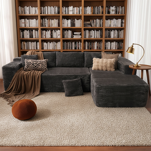 Sofá Moderno <span class=keywords><strong>en</strong></span> Forma de L de Tela, de <span class=keywords><strong>Tres</strong></span> Plazas, Convertible, Extensible, Relleno de Esponja sin Estructura, Diseño de Lujo Comprimido para Sala de Estar - Product Image 6