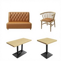 Ensemble de meubles de restaurant, canapé en cuir et bois, table et chaises, pour café, restauration rapide, commerce, café carré