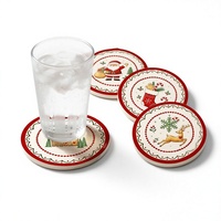 Sous-verre Fengpu de style européen rétro en forme de cercle pour Noël - Décoration d'intérieur, tapis de bar absorbant l'eau, tapis à tasses
