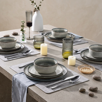 Services de table en céramique vintage de luxe EKA pour hôtels, OEM/ODM, ensemble de plats et de bols, glaçure réactive, vaisselle en grès