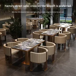 Juego de Mesa y Sillas de Comedor Rectangular de Estilo Occidental Moderno y Lujoso Personalizado con Cubierta de Piedra para Hotel, Cafetería y Salón de Té con Leche - Product Image 2