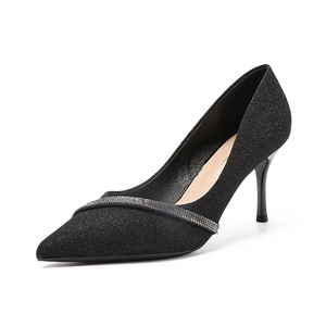 Solo con nuevos zapatos puntiagudos de diamantes de imitación Tacones de aguja de boca ligera Zapatos de tacón de mujer para mujer - Product Image 6