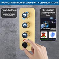 Système de douche Homedec en laiton brossé doré et acier inoxydable, ensemble de robinetterie de douche rectangulaire 26"X16", pommeau de douche pluie LED au plafond 3 voies