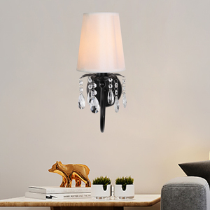 Applique murale de style américain abat-jour en tissu ampoules E14 applique en cristal pour chambre à coucher chevet - Product Image 3