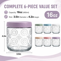 Pot en verre rond à motif gaufré avec couvercle, idéal pour le stockage de flocons d'avoine, les collations, le yaourt et autres aliments.
