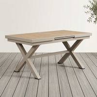 Table de salle à manger télescopique extérieure en aluminium avec plateau en plastique imitation bois, idéale pour hôtels, complexes hôteliers et jardins - Vente en gros