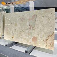 Dalle de marbre vert Monets Garden, Breccia Botticelli Rose, en pierre naturelle pour îlot de cuisine de villa, lavabo et plateau de table