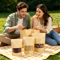 Sachets Doypack en papier kraft avec fenêtre |   Sacs refermables à fermeture éclair pour aliments secs, thé, épices, nourriture pour animaux, chewing-gum et gelée