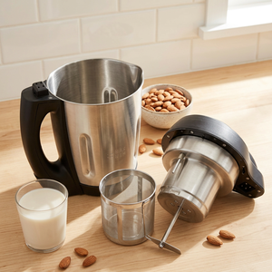 Machine à lait d'amande en acier inoxydable avec support allemand, moteur en cuivre pur et conception multifonctionnelle pour régime sans lactose - Product Image 3