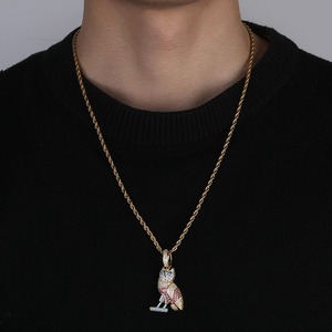 Colar Masculino de Latão Colorido com Pingente de Coruja e Zircônia Cúbica Cravejada Estilo Hip Hop – Presente Perfeito - Product Image 4