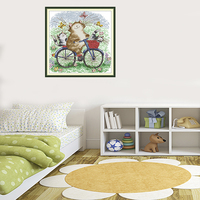 NKF Kit de point de croix pour une sortie à vélo en famille avec des chats en gros et des options personnalisées | Décoration faite à la main | Scène de cyclisme de chat pour la maison
