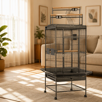 61 pouces grande taille Double pile noir en acier inoxydable métal fer perroquet canari perruche animal de compagnie grande cage à oiseaux avec roues