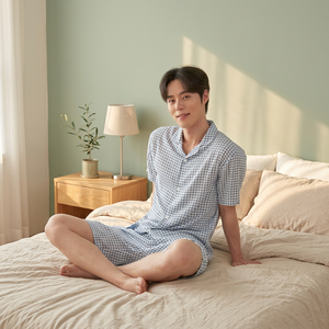 เสื้อเชิ้ตสีฟ้า L ของผู้ชายเสื้อลายจุดฤดูร้อน - Product Image 2