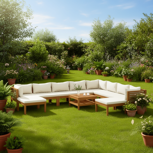 Ensemble de salon de jardin en teck, mobilier d'extérieur au design contemporain, résistant aux intempéries, capacité de 10 personnes et plus - Product Image 2