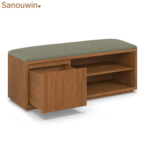 Factory Price Modern Solid <strong>Oak</strong> Wood <strong>Storage</strong> <strong>Bench</strong> with Upholstered Seat for Living Room, Hotel, Bedroom, Entryway - Product Image 3