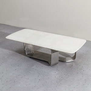 Mesa de centro moderna de acero inoxidable con tapa de cristal transparente, Foshan - Product Image 5