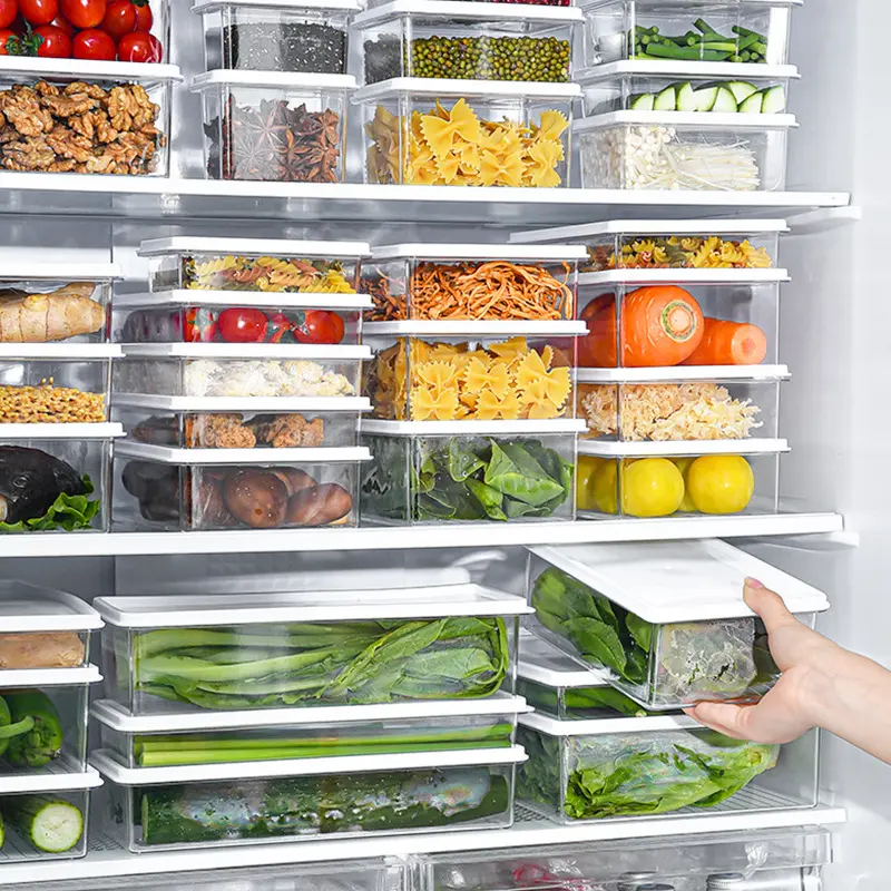 Tươi mát tủ lạnh bảo quản Thùng nhựa container thực phẩm tủ lạnh Organizer Stackable lưu trữ hộp