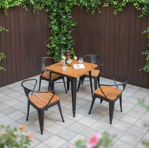 Conjunto de Comedor para Patio de Estilo Industrial Moderno 2026, Muebles de Bistró de Madera Sólida Resistentes a <span class=keywords><strong>la</strong></span> Intemperie para <span class=keywords><strong>Terraza</strong></span> de <span class=keywords><strong>Restaurante</strong></span> - Product Image 4