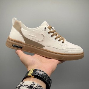 Baskets classiques blanches en cuir pleine fleur pour hommes, chaussures décontractées à semelle souple, tendance printemps/automne pour jeunes - Product Image 3
