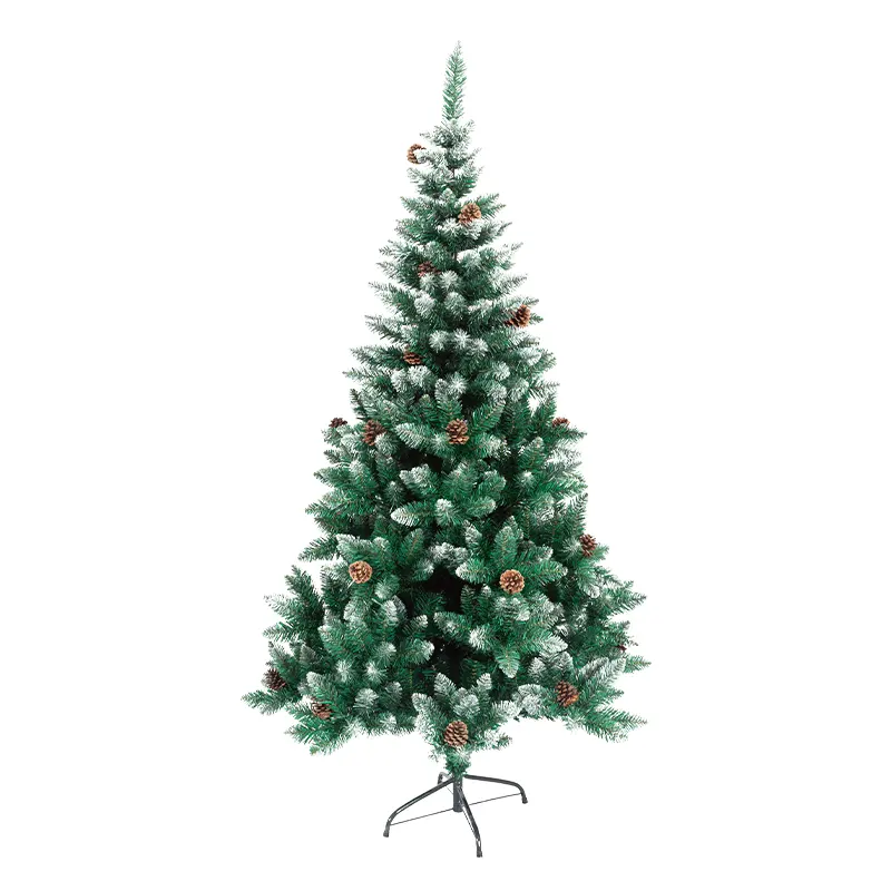 Árvore de Natal com base de metal branco com bolas de pinha com corpo verde personalizado