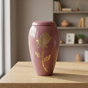 Urne funéraire européenne en métal rose pour cendres humaines, souvenir commémoratif, motif rose, portable, écologique, monument funéraire indien - Product Image 1