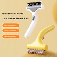 Peigne démêlant pour animaux de compagnie, râteau à sous-panneaux autonettoyant en acier inoxydable/plastique multifonction pour lapins/chats/chiens - Vente en gros