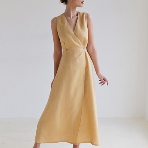 Vestidos Casuales de Lino sin Mangas con Cuello en V al por Mayor, Vestido Elegante de Alta Calidad para Mujer - Product Image 1