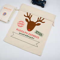 Sacs cadeaux de Noël en coton GOTS certifié, grande taille, couleur naturelle, avec cordon de serrage, 100 pièces, prêts à être expédiés en gros (modèle HK11)