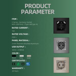 Modulare EU-Buchse Kombination aus 2 USB-Buchsen und Aluminium-Wand platte Shuko-Buchse mit USB-Typ-A-Anschlüssen für Deutschland-Stecker Schwarz - Product Image 5