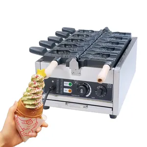 Ice Cream Fish Shape Cake Waffle Cone Machine Popular 5PCS Open Mouth Fish Waffle Cone Maker With 5 Fish