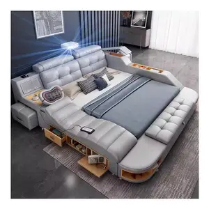 Tatami tempat tidur multifungsi, tempat tidur pintar ganda, pijat elektrik, penyimpanan furnitur kamar tidur