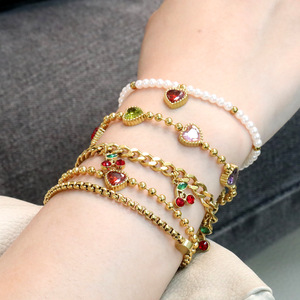 Heart-Shaped Stainless Steel <b>Bracelet</b> With White Zircon <b>Beaded</b> Edge Women's Fashion Jewelry - Product Image 1