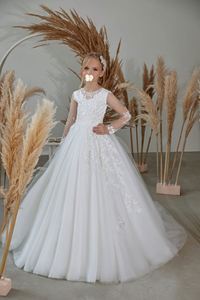 Eleganti Abiti da Cerimonia per Bambine con Pizzo Floreale e Paillettes, <span class=keywords><strong>Vestito</strong></span> Bianco con Strascico per Matrimoni e Concorsi, 4-12 Anni - Product Image 4