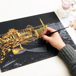 16X11.2 인치 DIY 아트 공예 야경 그림 스케치 패드 Scratchboard 레인보우 스크래치 종이 성인을위한