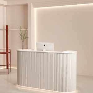 Mostrador de Recepción Curvo Moderno, Mostrador de Caja de Madera, Mostrador Frontal Minimalista para Hotel, Salón, Oficina - Product Image 2