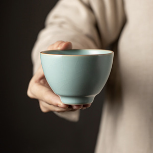 Taza de té de cerámica Ru Kiln con patrón craquelado, taza individual para degustación de té Kung Fu, taza maestra, origen Condado de Dehua - Product Image 1