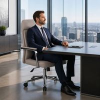 Chaise de bureau de direction moderne à dossier haut pivotante en cuir PU avec accoudoirs rembourrés fixes
