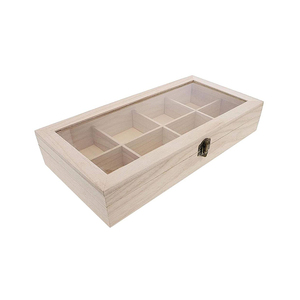 8 Adjustable Compartments Eco-Friendly Bamboo Natural Square Wooden Tea Box with Lid