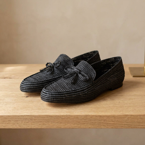 Handmade Black Straw Loafers With Bow Decoration Round Toe Breathable Summer Slippers For Women - Product Image 4