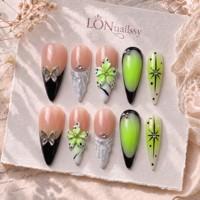Faux ongles à presser en PMMA faits main, style français 3.0, longs, pointus, courbes, à couverture complète, 3D, OEM, 10 pièces, faible MOQ, direct usine