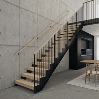 Trendiges Design Robuste Außen-Stahlträger I-Form LED Gerade Treppe Holzstufen mit Glasgeländer