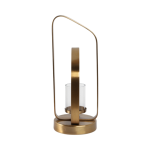 Portacandele in Metallo e Vetro Stile Hurricane, Elegante Decorazione per la Casa, Accento d'Arredo per Candele a Colonna da Tavolo - Product Image 1