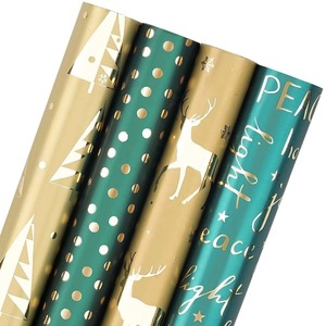 Eco-Friendly Recyclable Custom Metallized Art <b>Paper</b> Gift <b>Wrap</b> <b>Roll</b> Reindeer Polka Dot Pattern Gold Stamp Double-Sided Packaging - Product Image 2