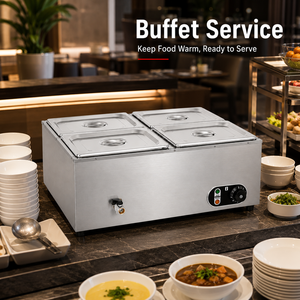 Commercial Bain Marie Electric Soup <b>Warmer</b> 4 Pan Stainless Steel <b>Buffet</b> <b>Food</b> <b>Warmer</b> with Drain Faucet 220V 1500W - Product Image 4