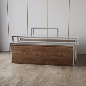 Meuble de présentation pour magasin de détail avec rangement, en acier inoxydable argenté, cadre pour <span class=keywords><strong>t</strong></span>-shirts, bois stratifié, table de présentation robuste - Product Image 2