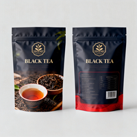 Sachet d'emballage de thé noir plat personnalisé avec logo, thermoscellé, en aluminium, petit emballage vide avec fermeture éclair