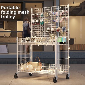 Carrito de Venta Móvil Plegable Ray, Carro Metálico con Estantes de Exhibición, Estantes de Rejilla Móviles para <span class=keywords><strong>Ropa</strong></span> y Puestos de Venta - Product Image 6