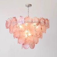 Lustre LED en cristal style Murano rose pour salon, installation sur mesure, OEM/ODM, suspension disque Ellie de haute qualité